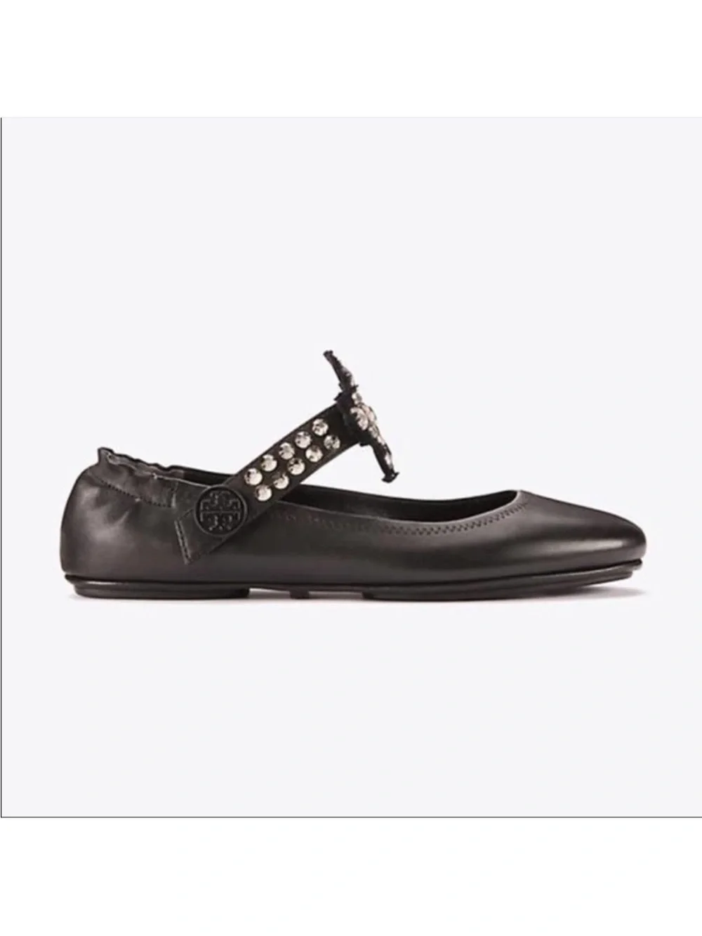 Tory Burch Minnie Black Leather Convertible Crystal Embellished Ballet Flats 10
